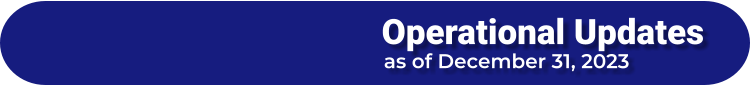 Operational Updates as of December 31, 2023